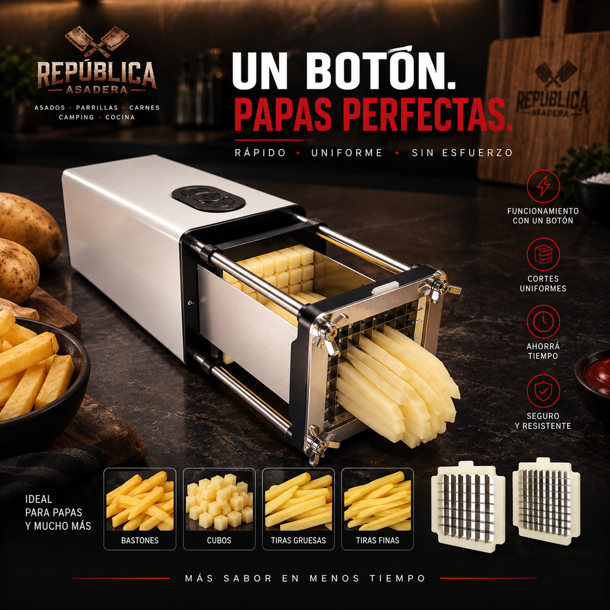 De papa entera a bastones con un solo botón